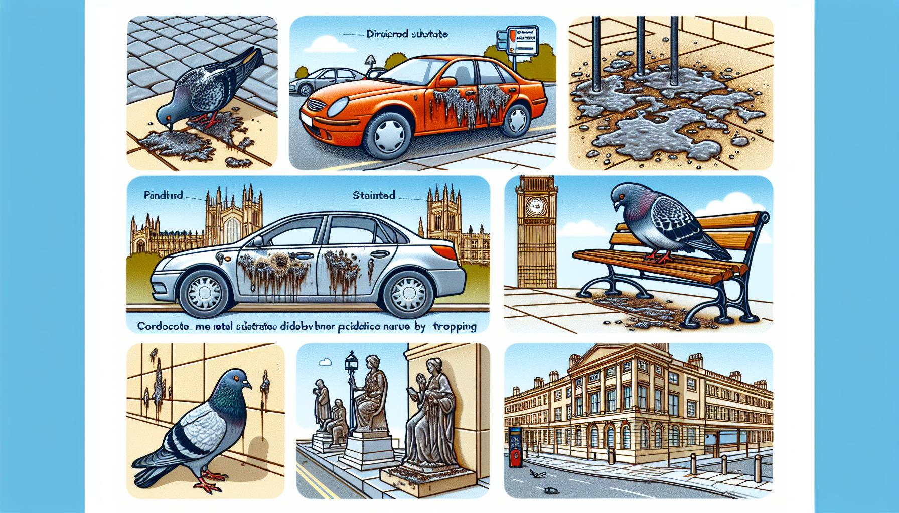 Příznaky poškození trusem holubů